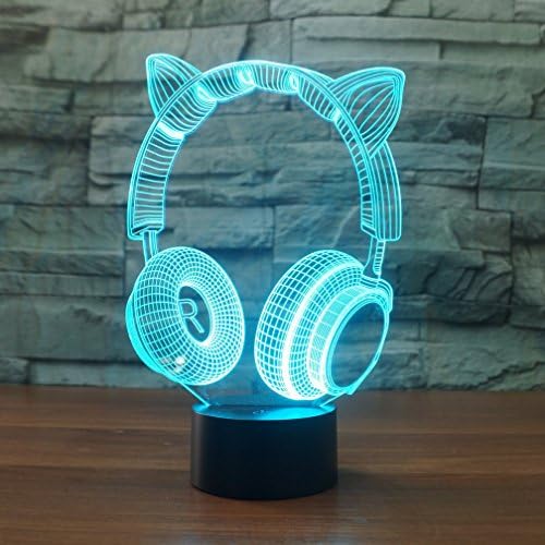 3D Cat fone de ouvido fone noturno mesa de mesa leve mesa de ilusão de ilusão de 7 luzes de cor de cor luz de mesa led de mesa de
