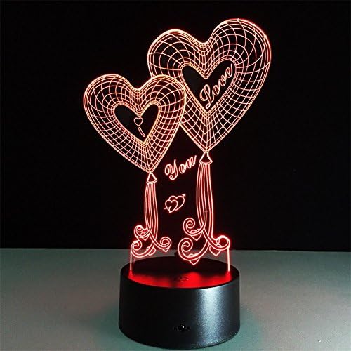 Balão do ATD Double Heart I Love You 3D Optic Illusion Touch Botton 7 Alteração da luminária de mesa da noite LED