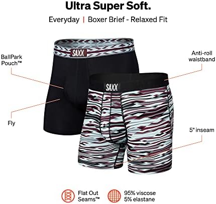 Roupa íntima masculina Saxx - Ultra Super Soft Boxer Briefs com suporte de bolsa de mosca e embutido - roupas íntimas para homens, pacote de 2