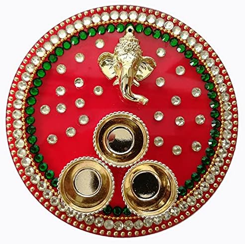 Festival Decorativo indiano e festival Pooja Thali, acrílico Kumkum Sindoor Dani com mlticolor pooja thali, tamanho - 17x17 cm,