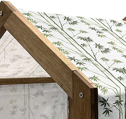 Ambesonne Bamboo Print Wooden Dog House, padrão repetitivo com plantas de folhagem japonesas monocromáticas, canil portátil