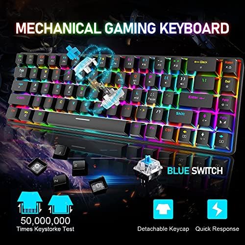 60% de teclado mecânico de jogos e mouse combinando com 18 Chroma RGB Backlight Mini Anti-Ghosting 68key 6400dpi Honeycomb camundongos