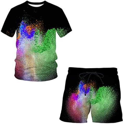 Padrão de tie-dye 3D de duas peças de peças shorts curtos de mangas curtas Terno seco rápido de verão Sportswear