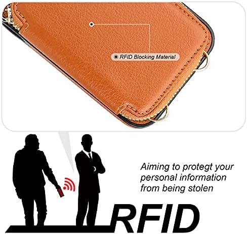 Caixa de carteira de bloqueio de RFID bocasal para iPhone 12/12 Pro, suporte de cartão de bolsa de zíper crossbody ajustável