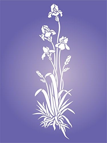 Estêncil de íris, 6,5 x 20,5 polegadas - estênceis de parede de plantas florais de flor única para modelo de pintura