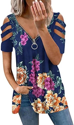 O outono Blusa do verão feminino 2023 Moda de moda de moda curta do ombro de algodão V camiseta de pescoço para mulheres