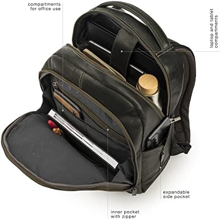 Mochila de couro Velez para homens - Bolsa de laptop de 15 polegadas - Daypack de viagem de negócios - Slim Designer Bookbag