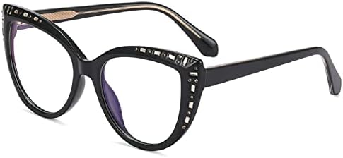 Vintage Cat Eye Bling Rhinestone Glasses for Women Fashion Blue Blocking Reading Reader Reader Computador EyeGlasses Frame