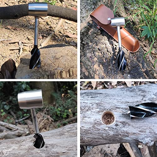 Chave de traseira da mão Bushcraft com cobertura protetora de couro, ferramentas de perfuração de madeira portátil e multitool manual para camping, arco -artesanal e ao ar livre