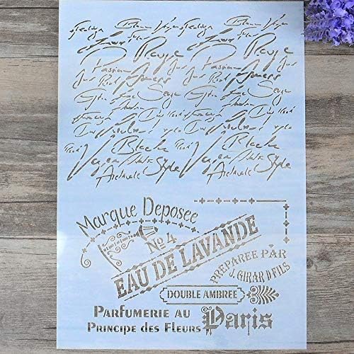 Modelo de estêncil de script francês decorativo DIY para pintar em paredes artesanato de móveis