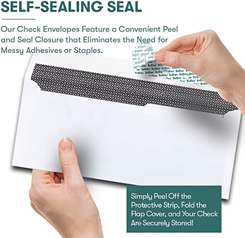 Endoc 8 Verifique os envelopes self SEAL - 50 pacote, para verificações QuickBooks, envelopes de segurança de janelas duplas, descascar