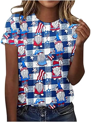 Camiseta impressa feminina Independence Dia de verão American Flag Tops
