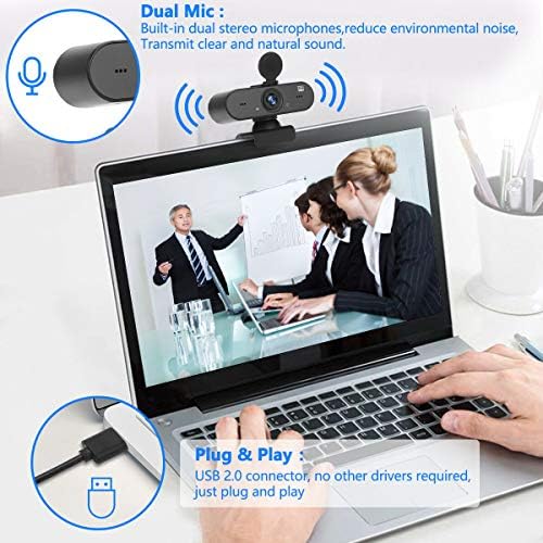 Webcam com microfone, câmera de transmissão ao vivo em HD FULL 1080P Webcam de computador USB [Plug and Play] para desktop para laptop