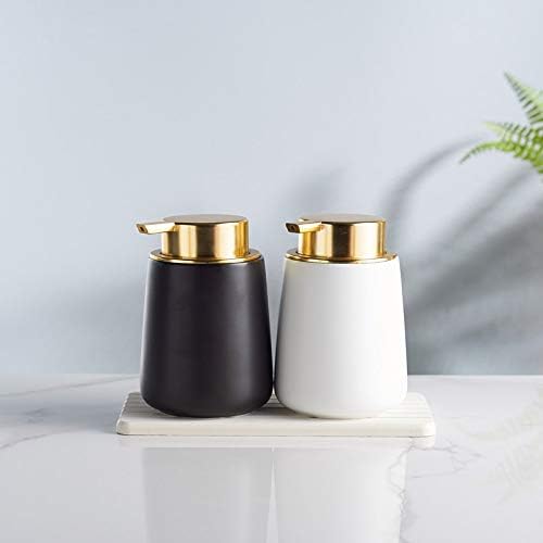 Dispensador de sabão de cerâmica de Huijie, garrafa de loção líquida vazia de 2pcs recarregável com bomba para cozinha de banheiro, garrafa nórdica de porcelana preta e branca nórdica para decoração de hotel em casa