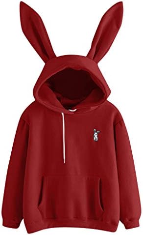 Hoodies de orelhas de coelho feminino tops fofos meninas de mangas compridas colheita casual colheita com capuz