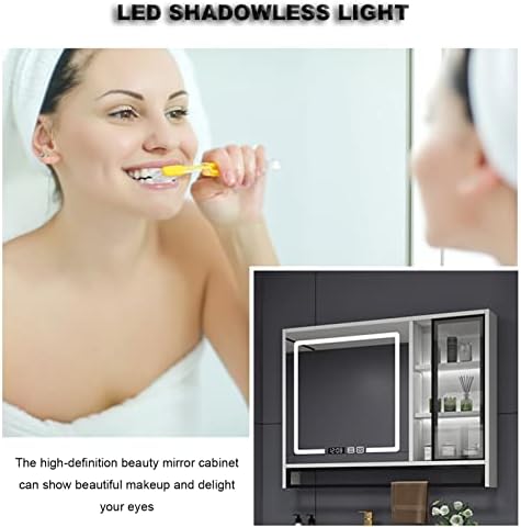 Razzum espelho retângulo LED Cabinete de medicamento de banheiro iluminado com espelho de espelho espelhado com luzes e organizador de armazenamento de desfiladeiro