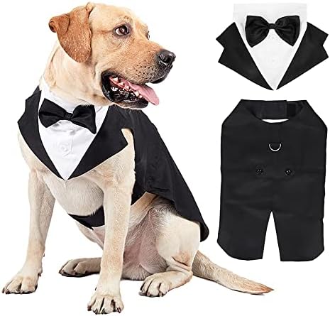 Traje de cachorro grande smoking bandana traje de 2 peças removíveis, roupas de vestuário de casamento para cães para cães grandes