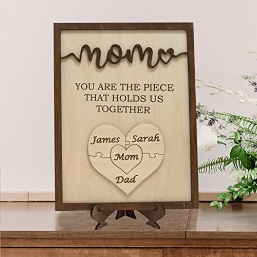 Presente do dia das mães para mamãe, nome de família personalizado, sinal gravado, peças de quebra -cabeça de coração personalizadas