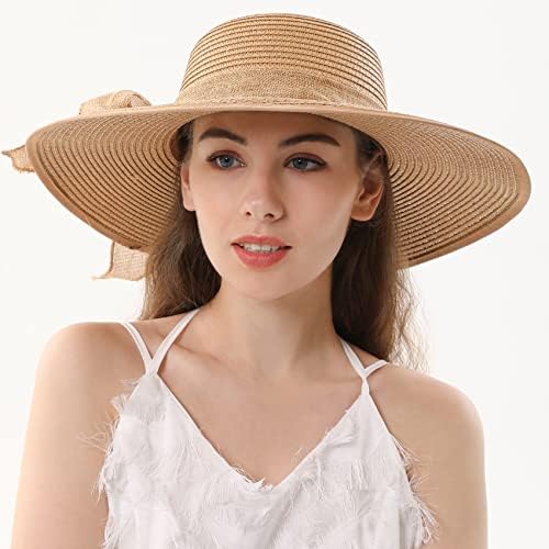 Chapéu de palha feminino largo aba praia chapéu de sol para mulheres upf 50+ férias de cinta ajustável