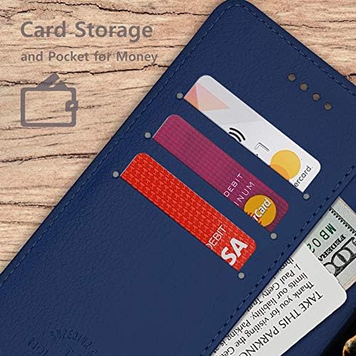 Caixa de carteira Qoosan Galaxy A90 5G para homens, dobrando a capa de telefone de couro PU com suporte para cartão, azul marinho