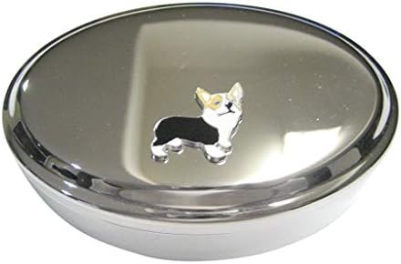 Kiola projeta Black and Bege Toned Corgi Dog Oval Tinket Jewelry Box