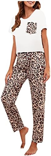 HCJKDU MUNDA DE MANAGEM DE SLUCE DE MANEIRA CURTA com calças de leopardo Pants Soft Loungewear PJ Set Casual Home Roupos Streetwear