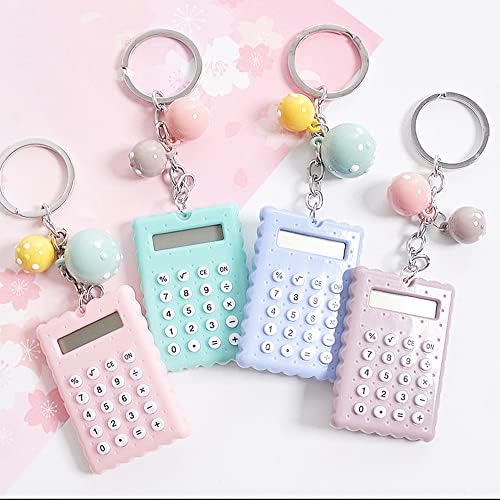 Mini calculadora com fivela -chave, calculadora portátil de cadeia de estilos de biscoitos fofos, calculadora de bolso
