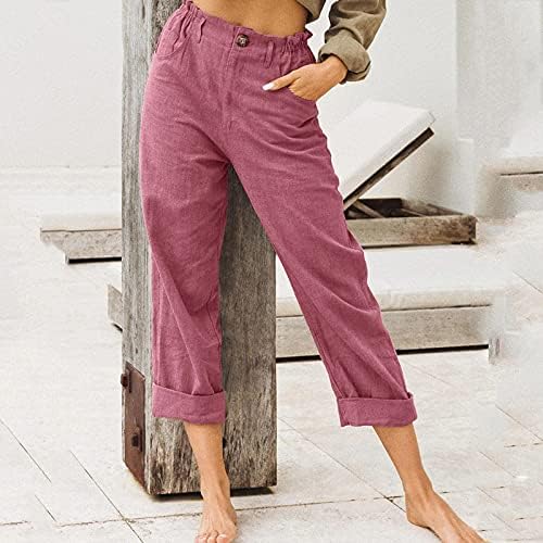 Calça camponês xueton para mulheres lençóis de algodão de praia de verão 3/4 calças de moletom de ioga da cintura elástica da