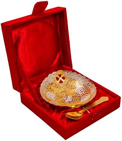 Tigela de latão banhada a prata e ouro 5 diâmetro para presente de diwali por Índia colecionável