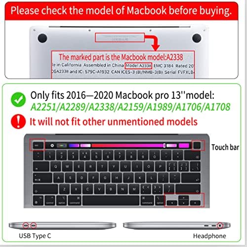 WATBRO Compatível com MacBook Pro 13 polegadas CASO 2020 2019 2018 2017 Lançamento M1 A2338/A2289/A2251/A2159/A1989/A1706/A1708