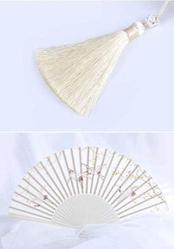 Oggo Fã chinês, fã de mão de seda de bambu clássico com borla e caixa de presente para dança, casamento, aniversário, decorações