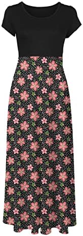 Vestidos de verão para mulheres 2023 Trendy Long Casual Print Floral Impressão curta Vestido de manga curta Retro