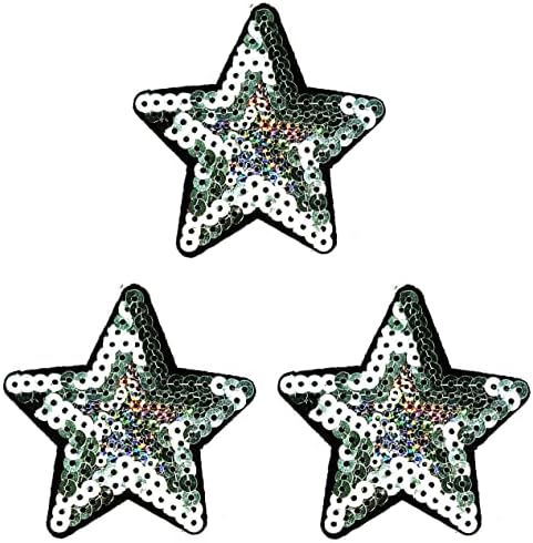 Kleenplus 3pcs. Silver lantejas estrela desenho animado infantil ferro em remendos estilo moda bordada motivos de apliques decoração de emblema figurino artes reparo de costura