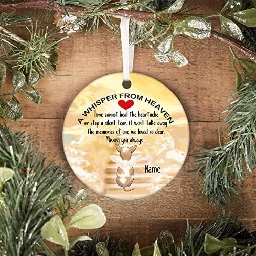 Memorial Pet Theme Christmas Tree Ornament, um sussurro do céu Nome de cão personalizado Ornamento de cerâmica, ornamento de inverno,