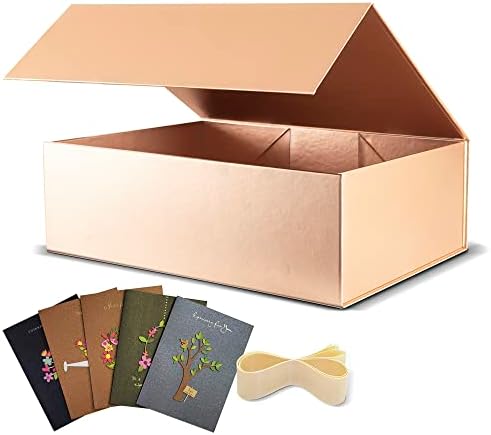Boxhome 5 Pacote Caixa de presente grande, caixa de presente de ouro rosa 13x10x5 polegadas com tampas magnéticas Caixa de embalagem