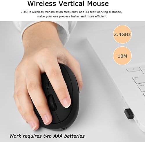 Mouse vertical ergonômico sem fio, camundongos ópticos de alta precisão de 2,4g, com 3 níveis DPI ajustável, reduza o mouse da bateria de dor no pulso para laptop/desktop/pc/macbook para mãos pequenas/médias