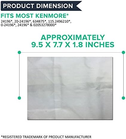 Sacos cruciais de substituição de pó de pano compatíveis com Kenmore Parte # 85003.24196.634875.115.2496210 & modelos tipo B Ock CaMist