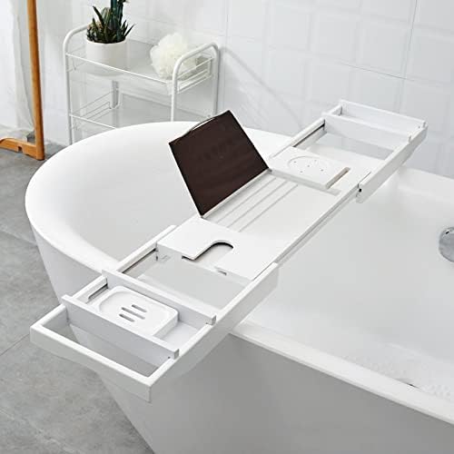 Halou extensível banheira banheira caddy de madeira banheira de prateleira de prateleira de prateleira com stand stand for