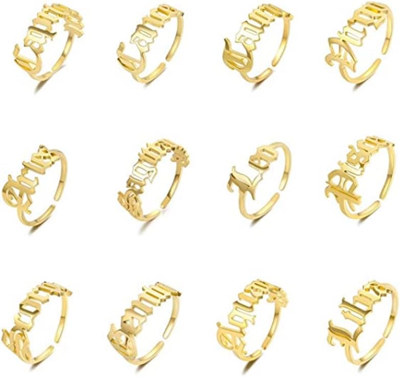 T3Store 18K Gold Zodiac Rings for Women Zodiac Sign Anel Ajustável 12 Constelação de aniversário para meninas - cor
