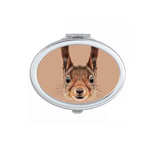 Orelhas longas marrons esquilo espelho portátil portátil maquiagem de mão dupla lateral copos lateral