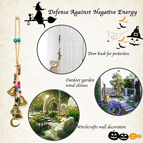 Sinos de bruxa de 2pc para proteção doméstica, decoração decorativa de sinos wiccan para maçaneta de porta, decoração de bruxa artesanal