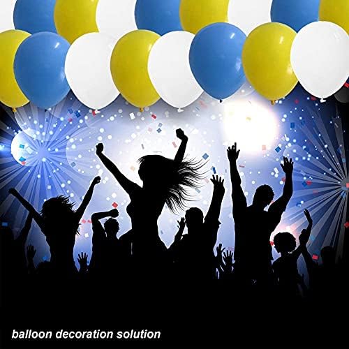 Kit de guirlanda de balão branco amarelo azul, 90 pacote de balões de látex branco azul amarelo com faixa de 16 pés para o aniversário de chá de bebê de aniversário de formatura de formatura da formatura DIY decoração