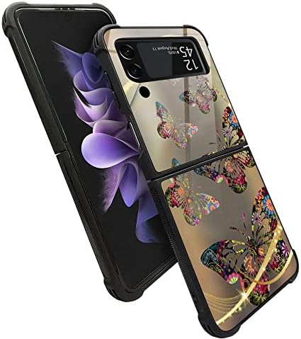 Caixa Samsung Galaxy Z Flip 3 5G, Butterflies Galaxy Z Flip 3 Casos 5G para mulheres meninas, Caso de design de padrões à prova de choque compatível com Samsung Z Flip 3 5G Butterflies
