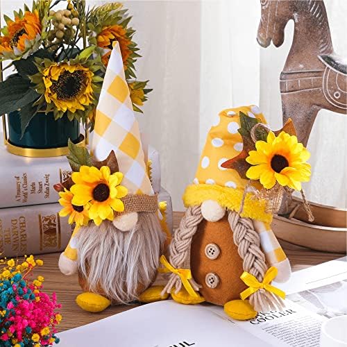 2pcs gnomos de girassol decorações de pelúcia, gnomos de verão, gnomos de primavera, Escandinávia mel búfalo xadrez