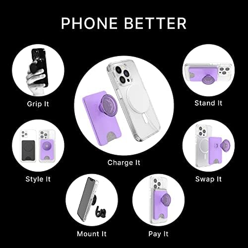 Carteira de telefone Popsockets com aderência em expansão, suporte para cartão telefônico, carregamento sem fio compatível, carteira compatível com magsafe - lavanda