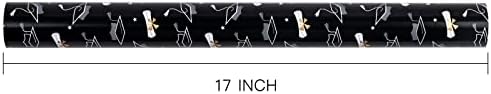 Papel de embrulho de graduação reversível e mini -rolo - 17 polegadas x 33 pés - Talde de ouro preto Cap e estrelas