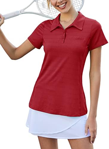 Camisetas de pólo de golfe feminino loovoo wicking camisa de manga curta de manga curta Treino de verão seco rápido Tops 2-Button