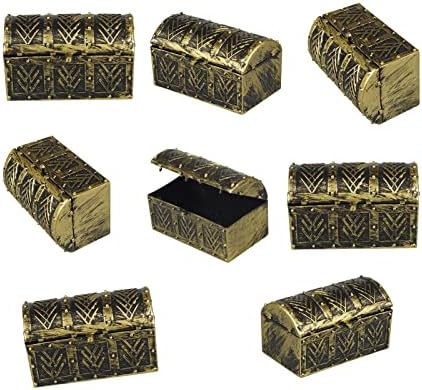 Yeyilililinhong 8 PCs Caixa de peças de tesouro em miniatura pirata, mini caixa de armazenamento de jóias de pirata vintage, suprimentos de festas decoração armazenamento de ouro jóias, garotas de plástico pirata tesouro brinquedo