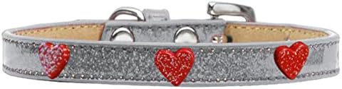 Mirage Pet Products Glitter Heart Widget Dog Collar, tamanho 12, ouro/vermelho