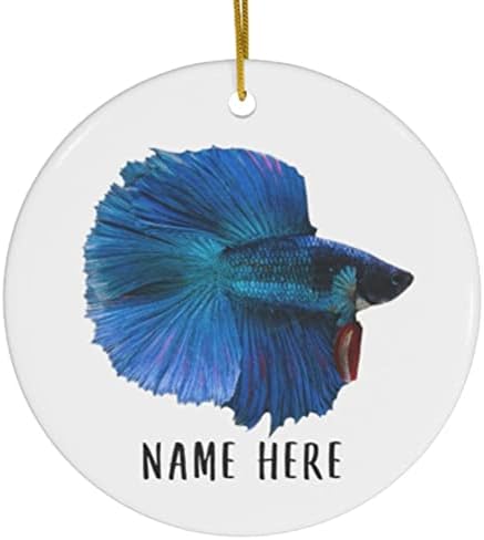 Nome personalizado Betta peixe azul presentes 2023 Ornamentos de cerâmica do círculo de Natal Círculo de cerâmica Círculo